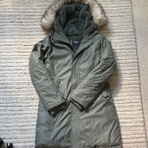 TNA Olive Parka with Faux Fur Trim